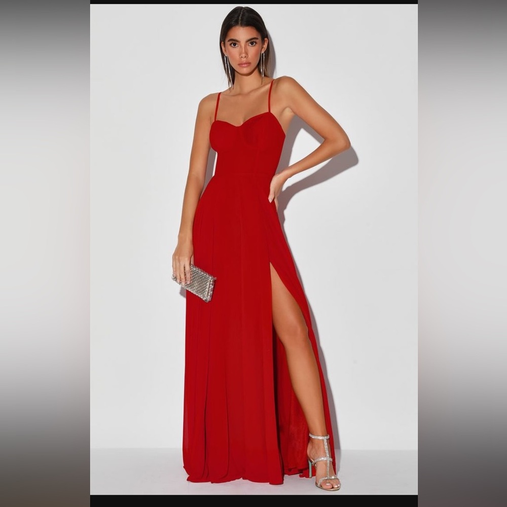 Lulus Cause for Commotion Red Pleated
Bustier Maxi Dress